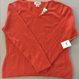 NWT CASHMERE V-neck pullover sweater- orange- sz L